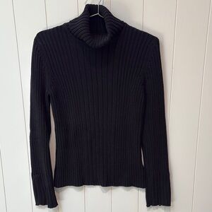 Calvin Klein Jeans Black ribbed cotton Turtleneck Sweater flare cuff M